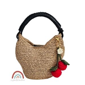 New! Madewell The Camren Mini Bag in Straw with Crochet Cherry Charm